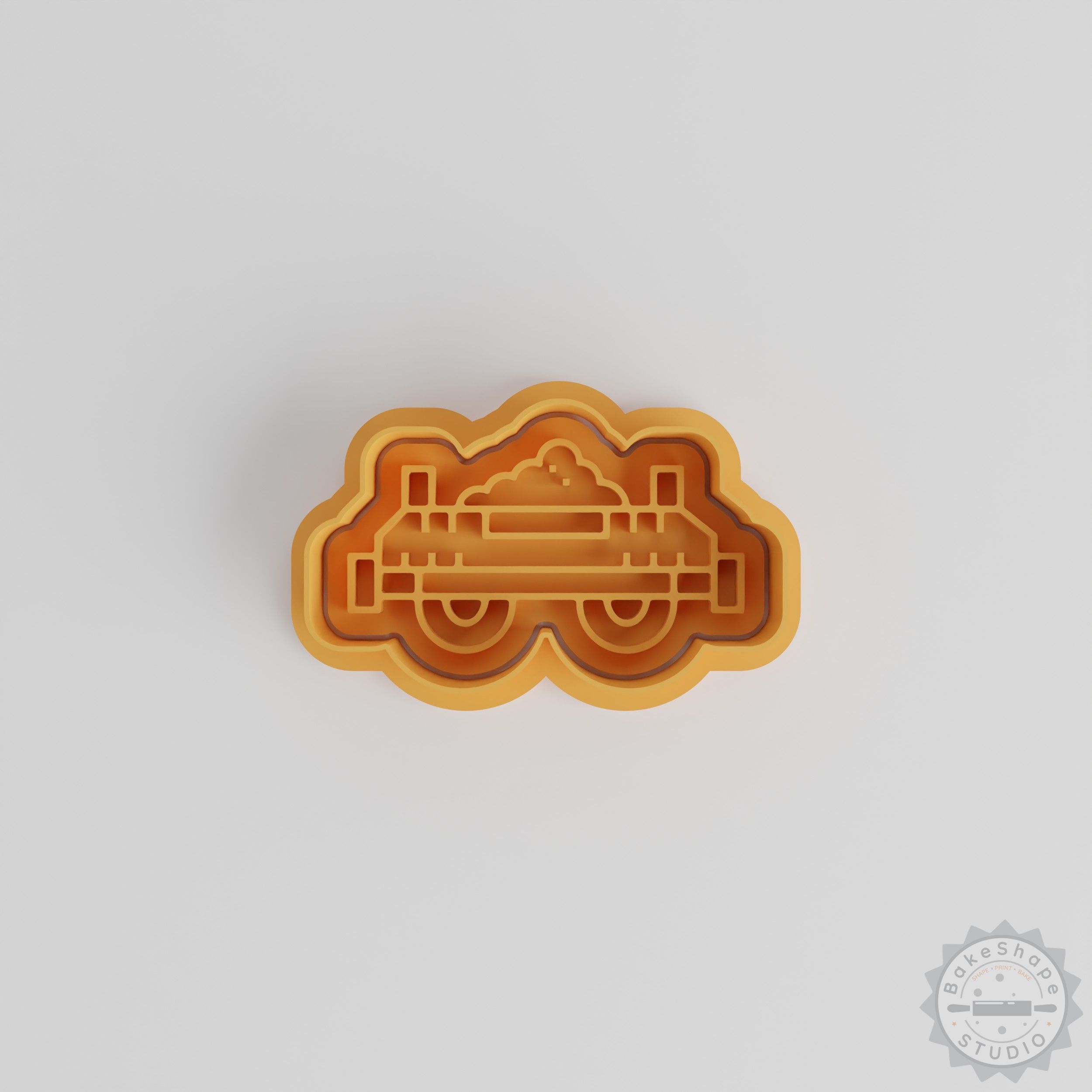 Train shape cutter and stamp set STL for 3D printing railway-themed cookies and fondant decorations