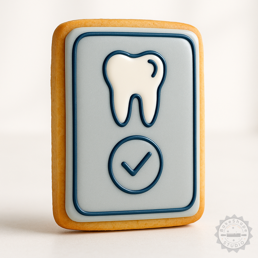 Decorated example 1 of Dental Check Cookie Cutter and Stamp Set, 6-Piece, Perfect for Cookies, Fondant, Sizes S/M/L