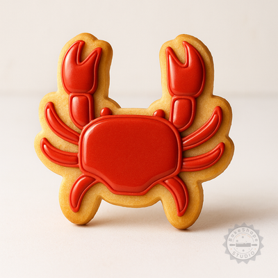 Decorated example 1 of Crab Cookie Cutter and Stamp Set, 6-Piece, S/M/L Sizes, Coastal Crustacean Design for Fondant and Cookies