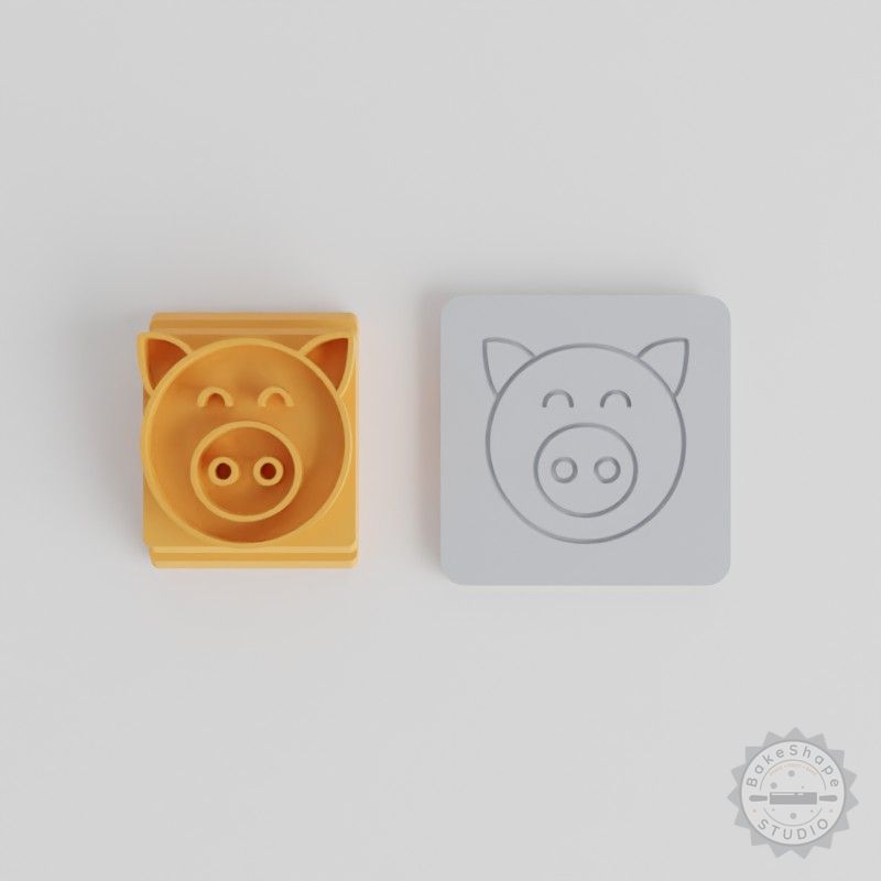 Pig Stamp Tile Set for Clay, Cookies, Fondant - 5 Sizes Animal Design