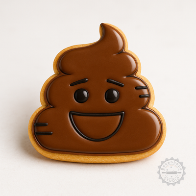 Decorated example 1 of Poop Emoji Cookie Cutters, Fondant Stamps Set, Smiling Poop Face, 6 Piece S/M/L Sizes