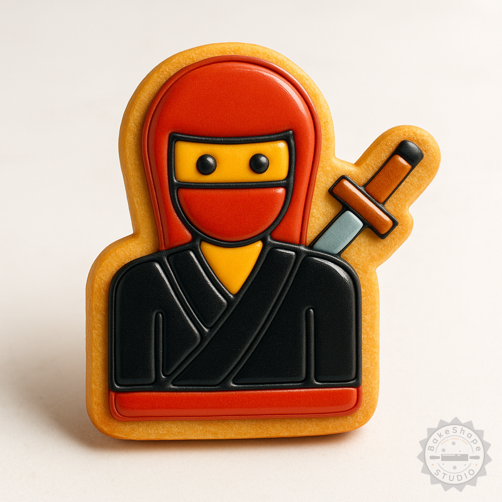 Decorated example 1 of Ninja Shape Cutter and Stamp, 6-Piece Set for Cookies and Fondant, S/M/L Sizes