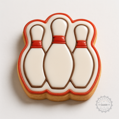 Decorated example 1 of Bowling Cookie Cutter and Stamp Set, Shapes Perfect for Fondant, 6-Piece Set with S/M/L Sizes