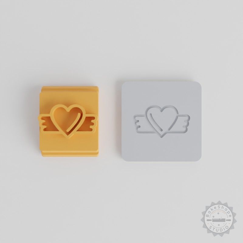 Love Badge Stamp Set, 5 Motif Sizes for Clay, Cookies, Fondant, Heart Insignia Design