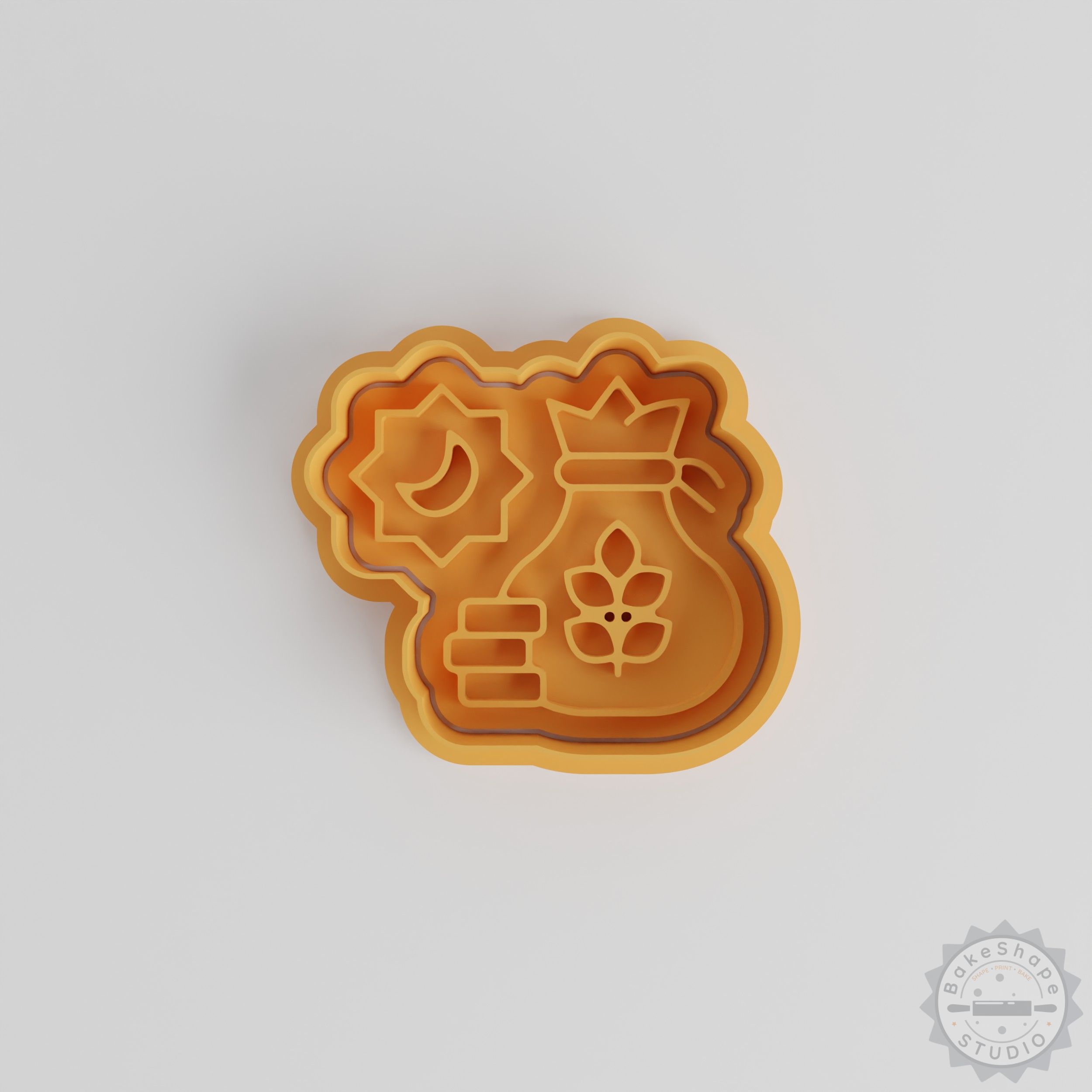 Zakat shape cookie cutter and stamp set STL for 3D printing in small, medium, and large sizes