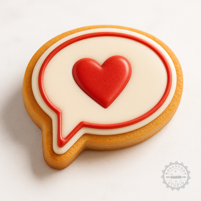 Decorated example 1 of Romantic Chat Cookie Cutter and Stamp Set, 6-Piece Heart Message Baking Tool Kit for Fondant and Cookies