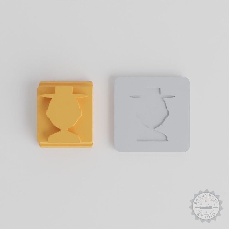 Human Figure Stamp Tile Set for Clay and Cookies, 5 Motif Sizes, Hat User Silhouette Design