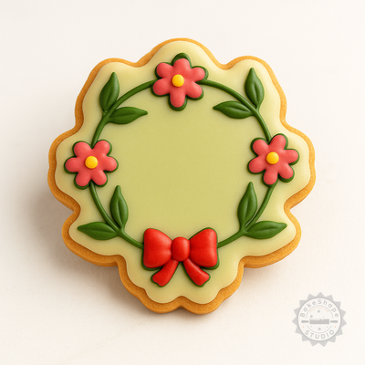 Decorated example 1 of Wreath Shape Cutter and Stamp Set, Perfect for Cookies and Fondant, 6-Piece Decor Set in 3 Sizes