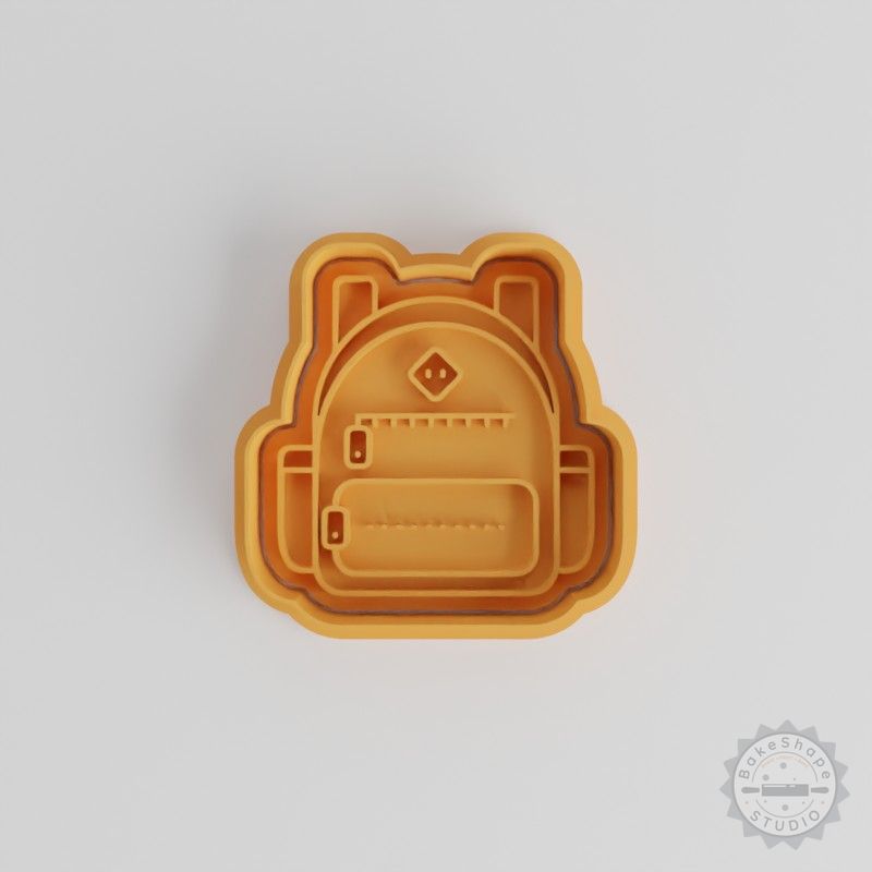 School Bag Set with Shape Cutter and Stamp, Perfect for Cookies and Fondant, 6-Piece Collection