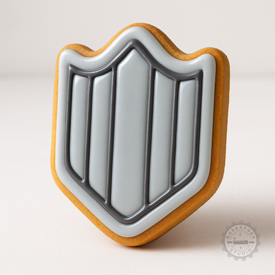 Decorated example 1 of Shield Cookie Cutter and Stamp Set, S/M/L, 6-Piece Baking Decor Tool