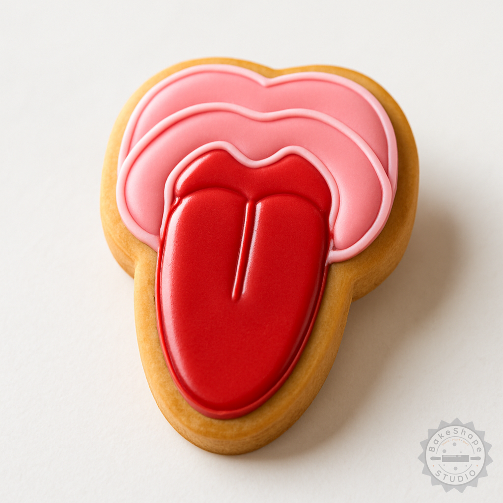 Decorated example 1 of Tongue Shape Cutter & Stamp Set, Cookie & Fondant Decorating Tools, S/M/L Sizes, 6-Piece Collection