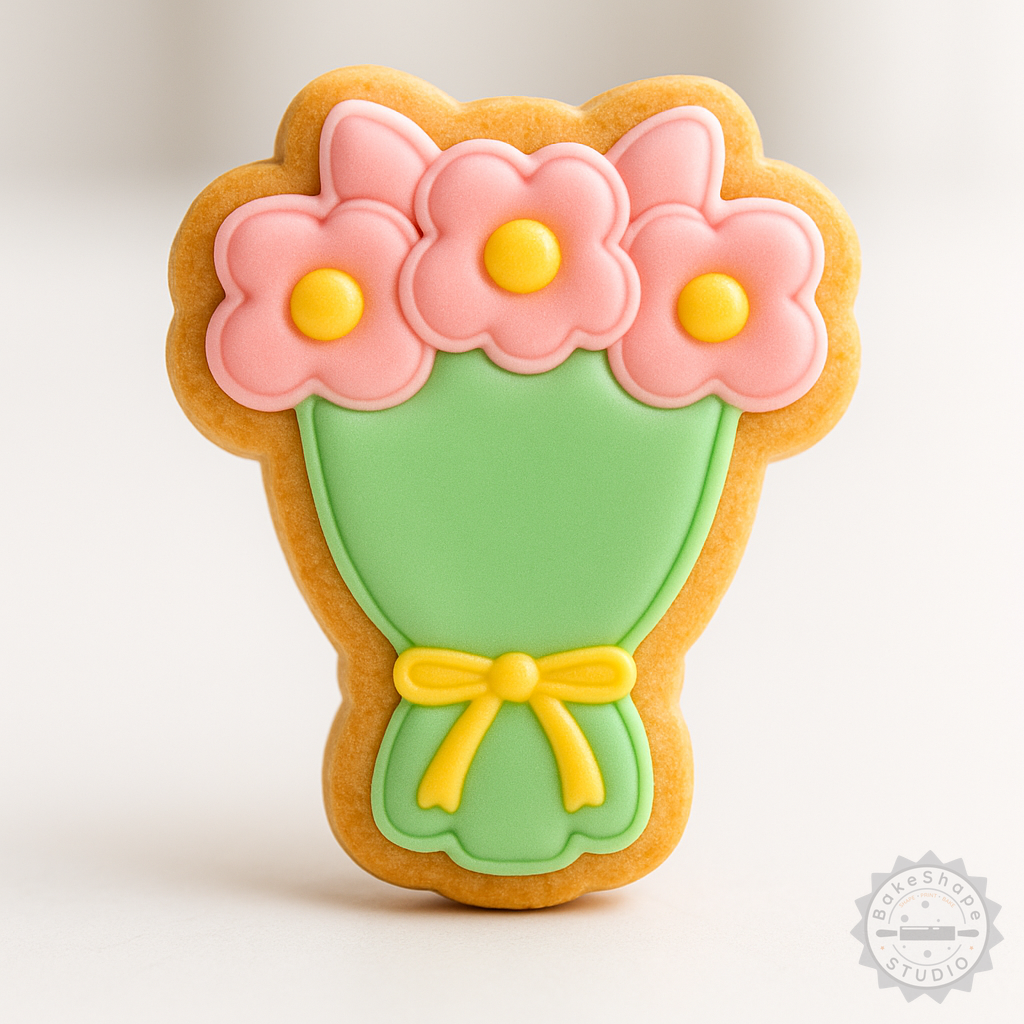 Decorated example 1 of Flower Bouquet Shape Cutter & Stamp Set, 6-Piece, Perfect for Cookies & Fondant, Small/Medium/Large Sizes