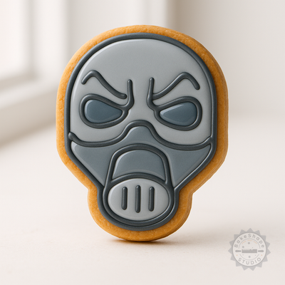 Decorated example 1 of Gas Mask Man Cookie Cutter and Stamp Set, Perfect for Halloween, Fondant, 6 Pieces, S/M/L Sizes