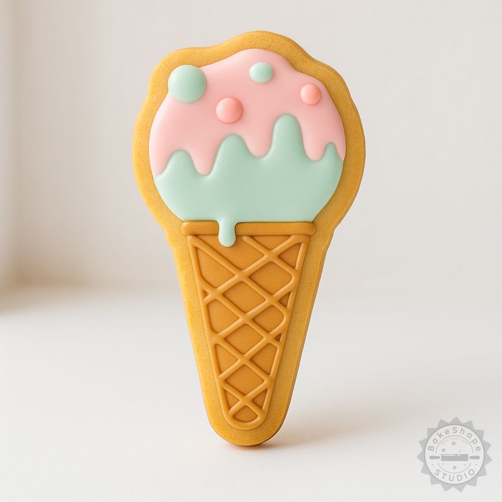 Ice Cream Cone cookie cutter and stamp STL set with 6 pieces in 3 sizes for 3D printing