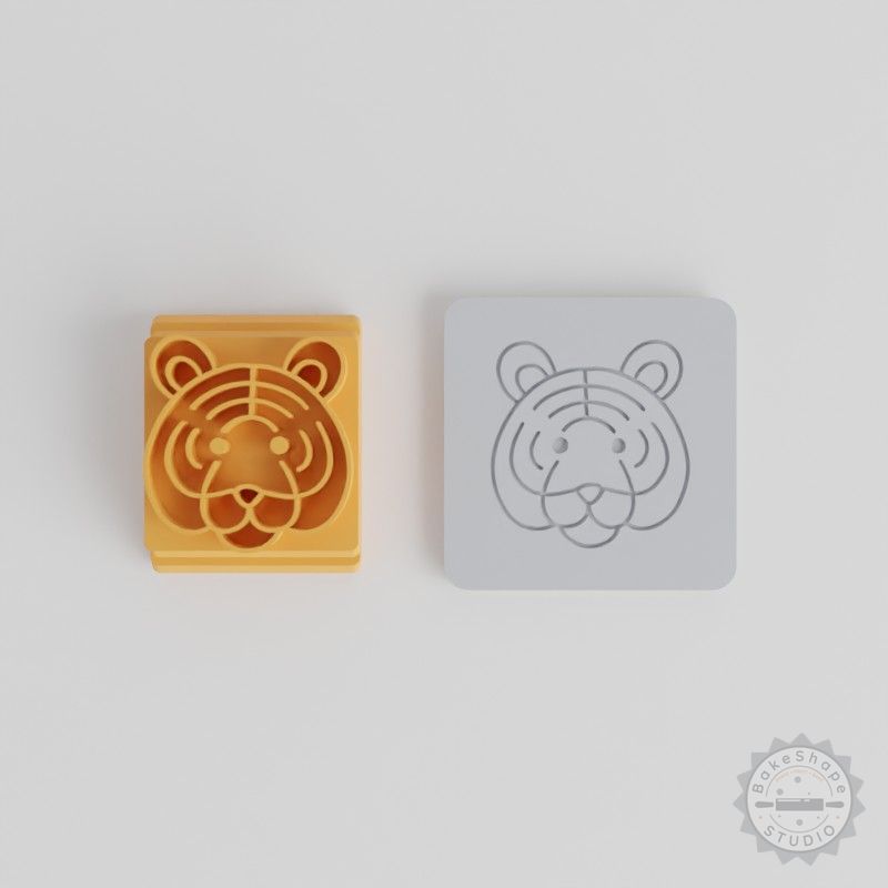 Tiger Stamp Tile Set for Clay, Cookies, Fondant, 5 Motif Sizes, Wildlife Design