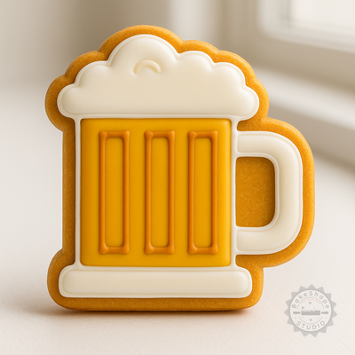 Decorated example 1 of Beer Mug Cookie Cutter Set, 6-Piece, Craft Brew Fondant Stamp, Party Drink Baking Tools, S/M/L Sizes