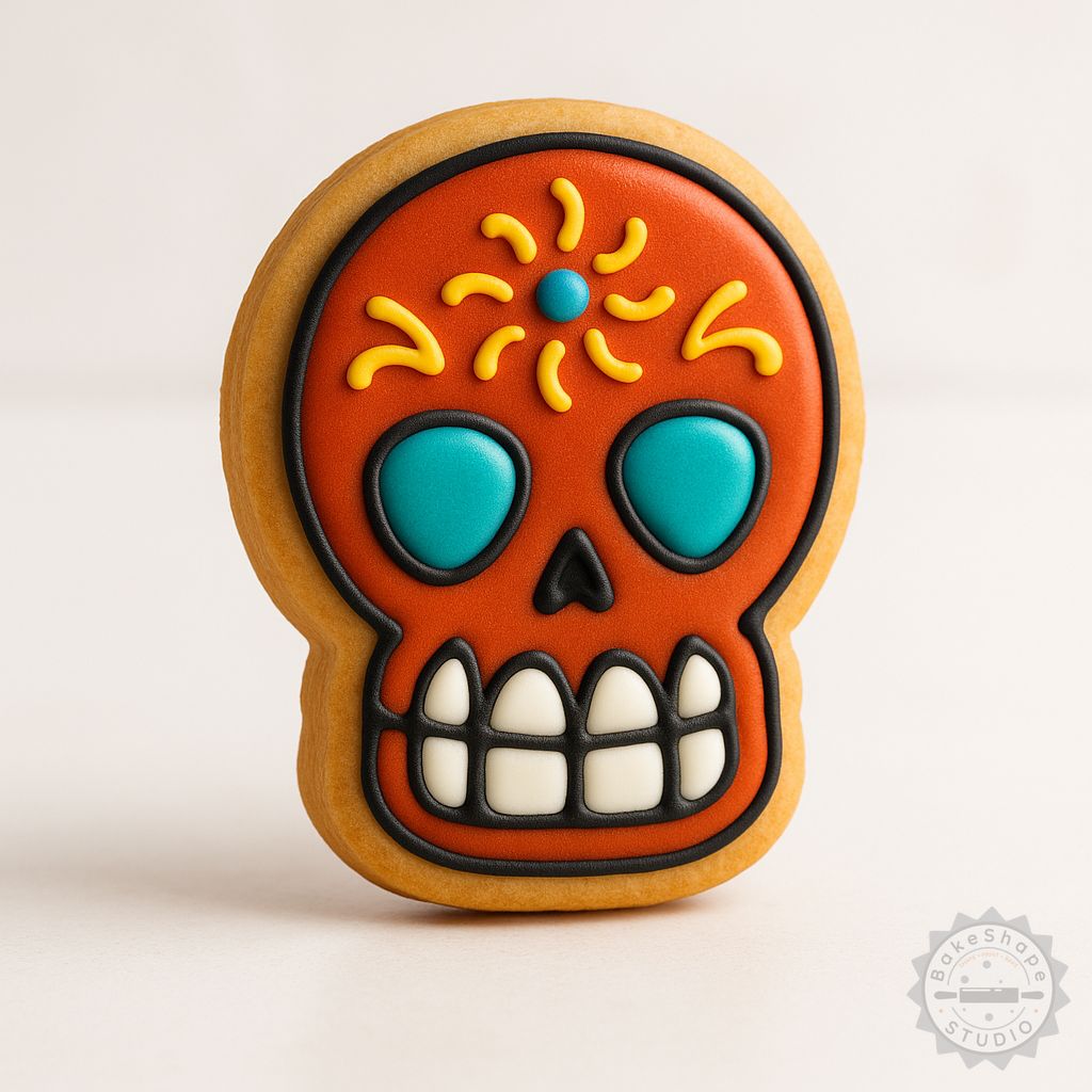 Skull cookie cutter and stamp set STL for Day of the Dead themed baking and fondant decoration