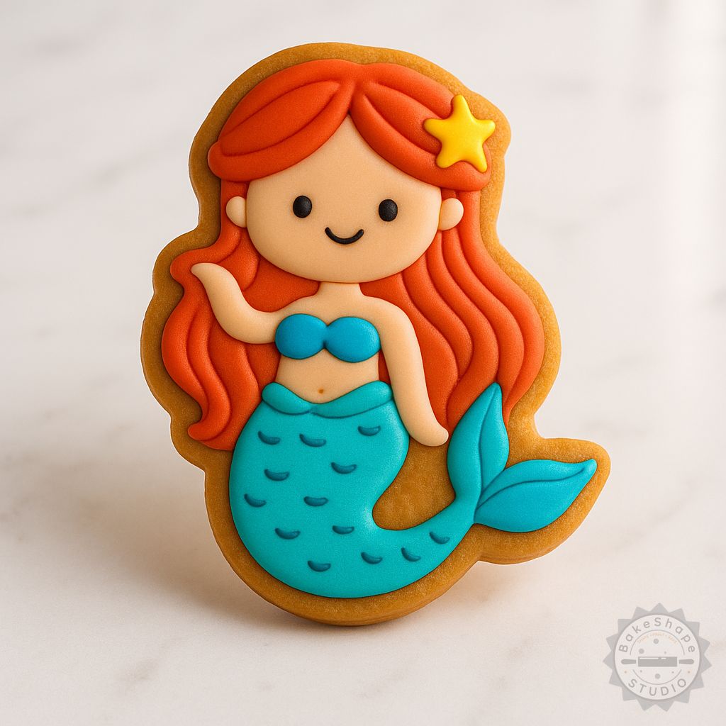 Mermaid cookie cutter and stamp set STL for 3D printing in multiple sizes, ocean and fantasy theme