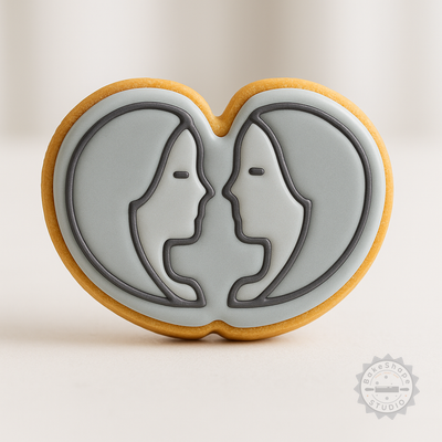 Decorated example 1 of Gemini Cookie and Fondant Shape Cutter and Stamp Set, 6 Pieces, Zodiac Twin Stars Design, S/M/L Sizes