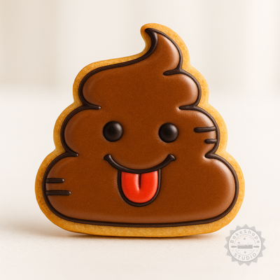 Decorated example 1 of Poop Shape Cutter and Stamp Set, 6-Piece Cookie and Fondant Bundle, Emoji Designs, Three Sizes S/M/L
