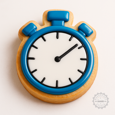 Decorated example 1 of Stopwatch Shape Cutter and Stamp Set, Perfect for Cookies and Fondant, 6-Piece Timer Bundle
