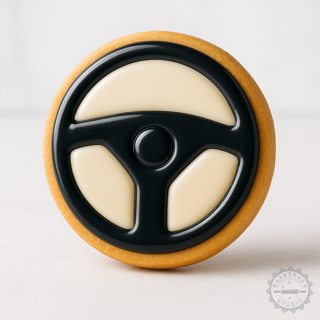 Decorated example 1 of Steering Wheel Shape Cutter Set, Perfect for Cookies and Fondant, 3 Sizes, 6 Pieces