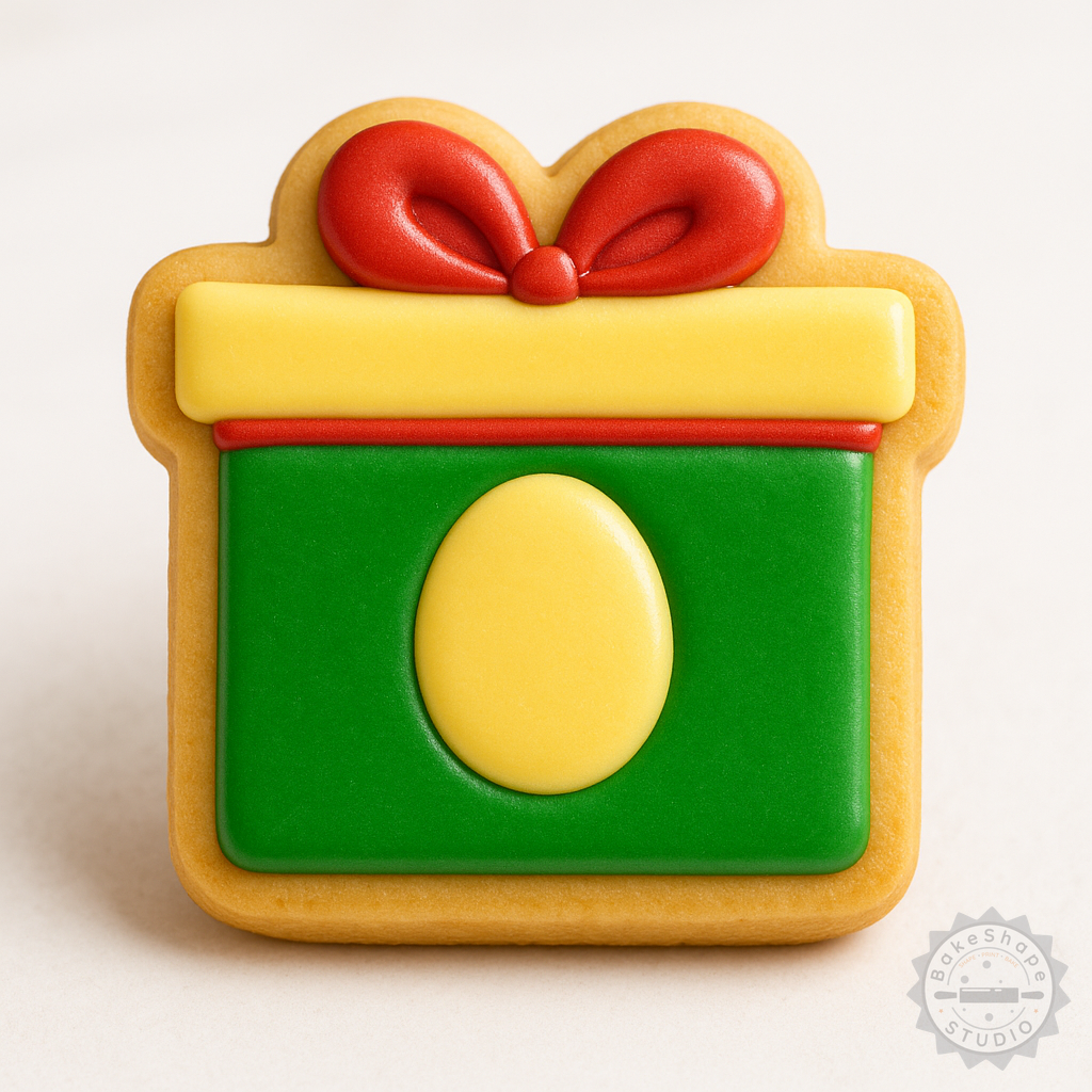 Decorated example 1 of Present Shape Cookie Cutter & Stamp Set, Perfect for Fondant, 6-Piece Holiday Gift, Easter Surprise