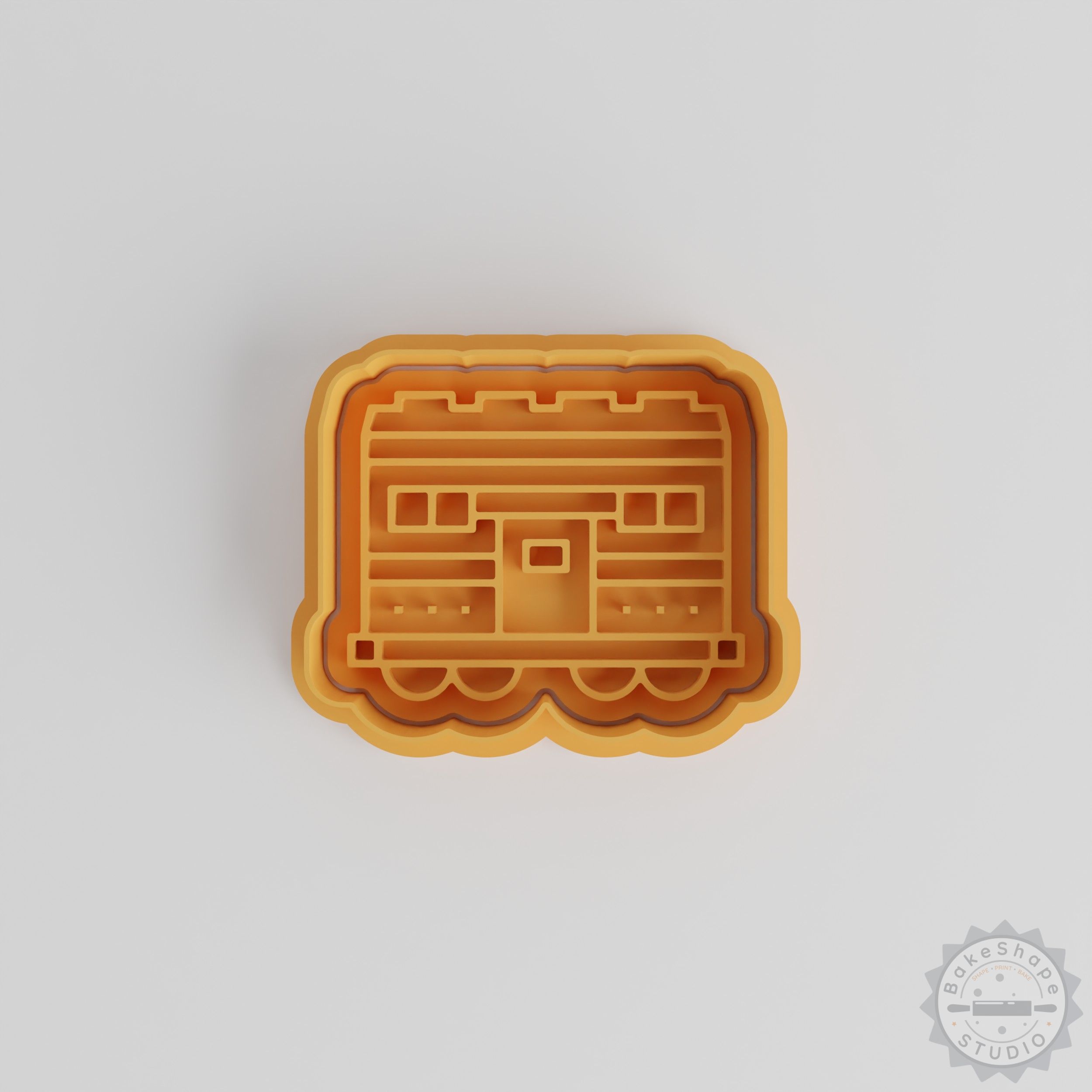 Train shape cookie cutter and stamp STL set for 3D printing railway-themed baking tools