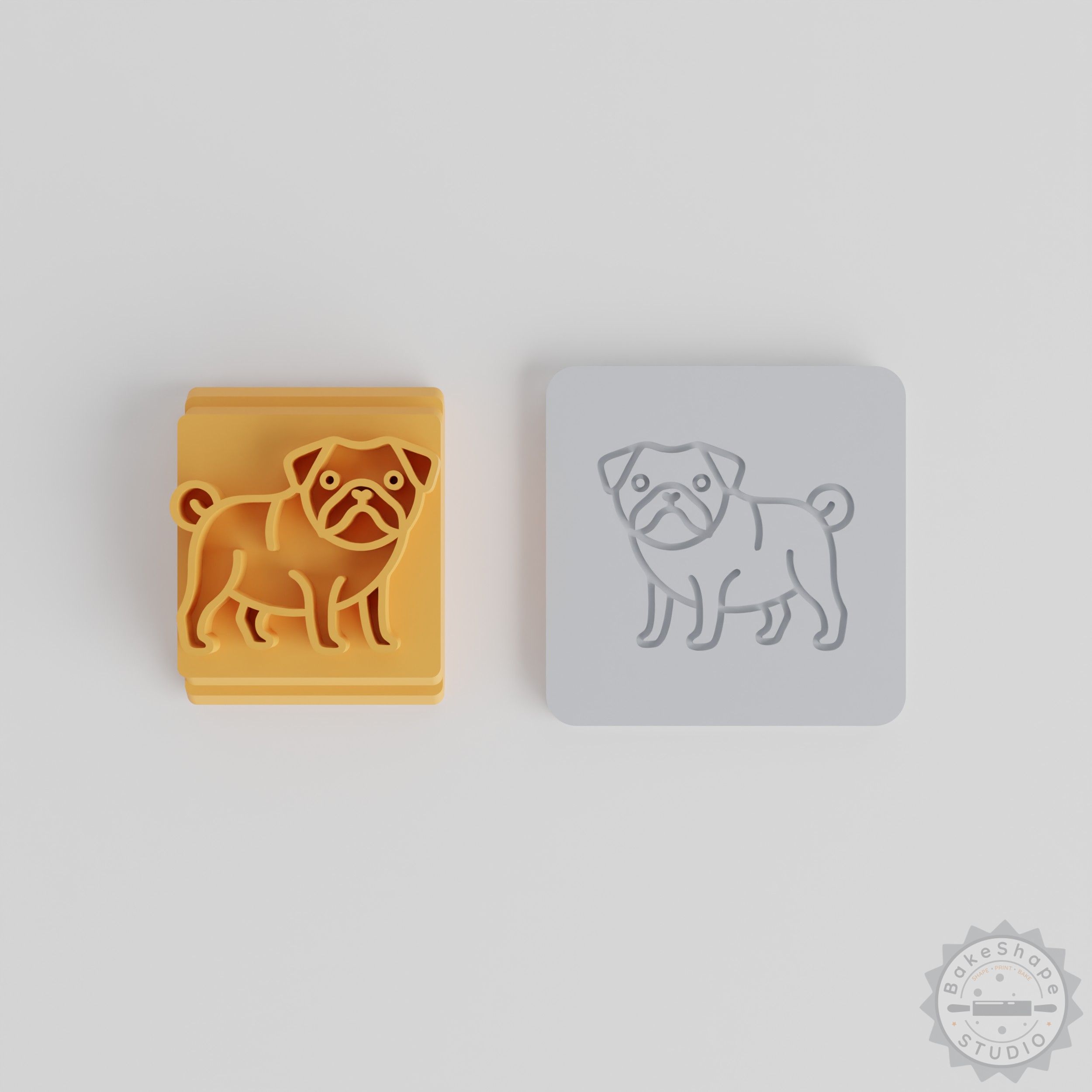 Pug Stamp Tile Set, 5 Sizes for Clay, Cookie & Fondant, Dog Breed Motif