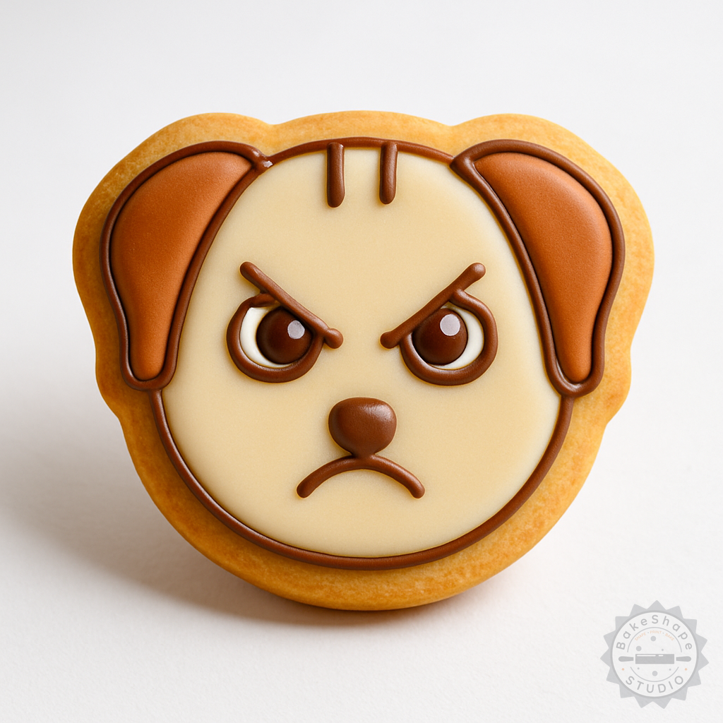 Decorated example 1 of Angry Face Shape Cutter and Stamp Set, 6 Pieces for Cookies and Fondant, S/M/L Sizes