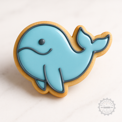 Decorated example 1 of Whale Cookie Cutter and Stamp Set, Animal Shaped, 6-Piece, S/M/L Sizes for Baking and Fondant