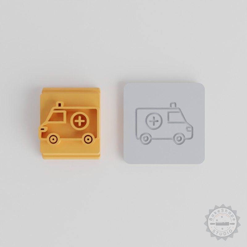 Ambulance Stamp Tile, 5 Size Set for Clay, Cookies & Fondant, Medical Transport Design