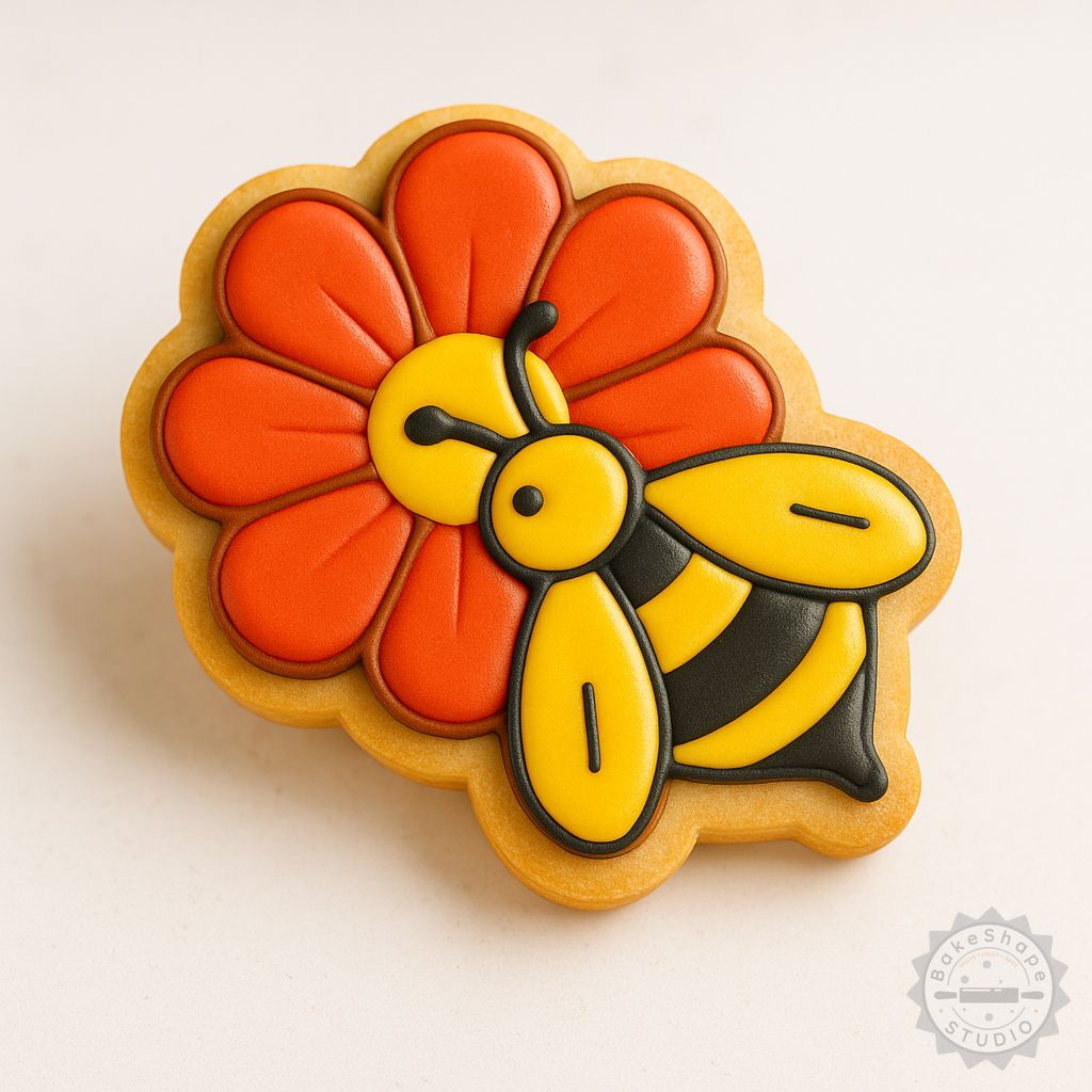 Bee on Flower cookie cutter and stamp set STL file for 3D printing with three size options
