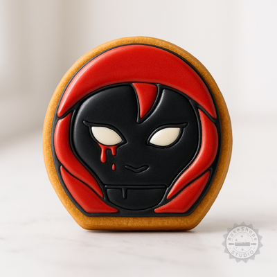 Decorated example 1 of Hooded Demon Cookie Cutter Set, Fondant Stamp, Halloween Demon Shape, 3 Sizes, 6 Pc Baking Tool Collection
