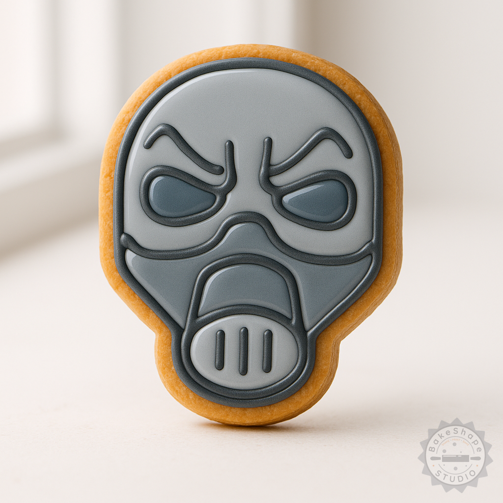 Decorated example 1 of Gas Mask Man Cookie Cutter and Stamp Set, Perfect for Halloween, Fondant, 6 Pieces, S/M/L Sizes