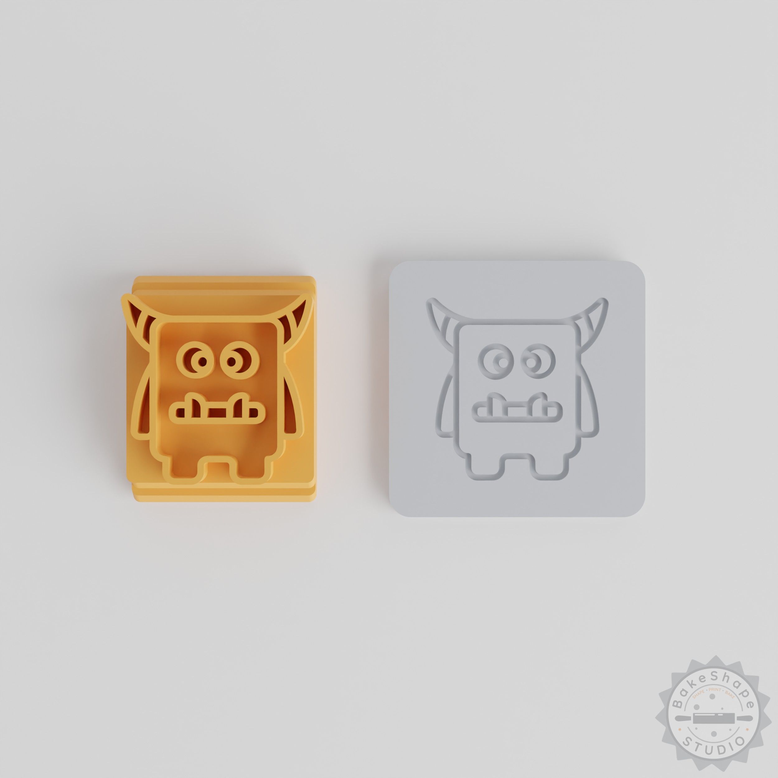 Square Horn Monster Stamp Set, Cartoon Monster Tile, 5 Sizes for Clay, Cookies, Fondant