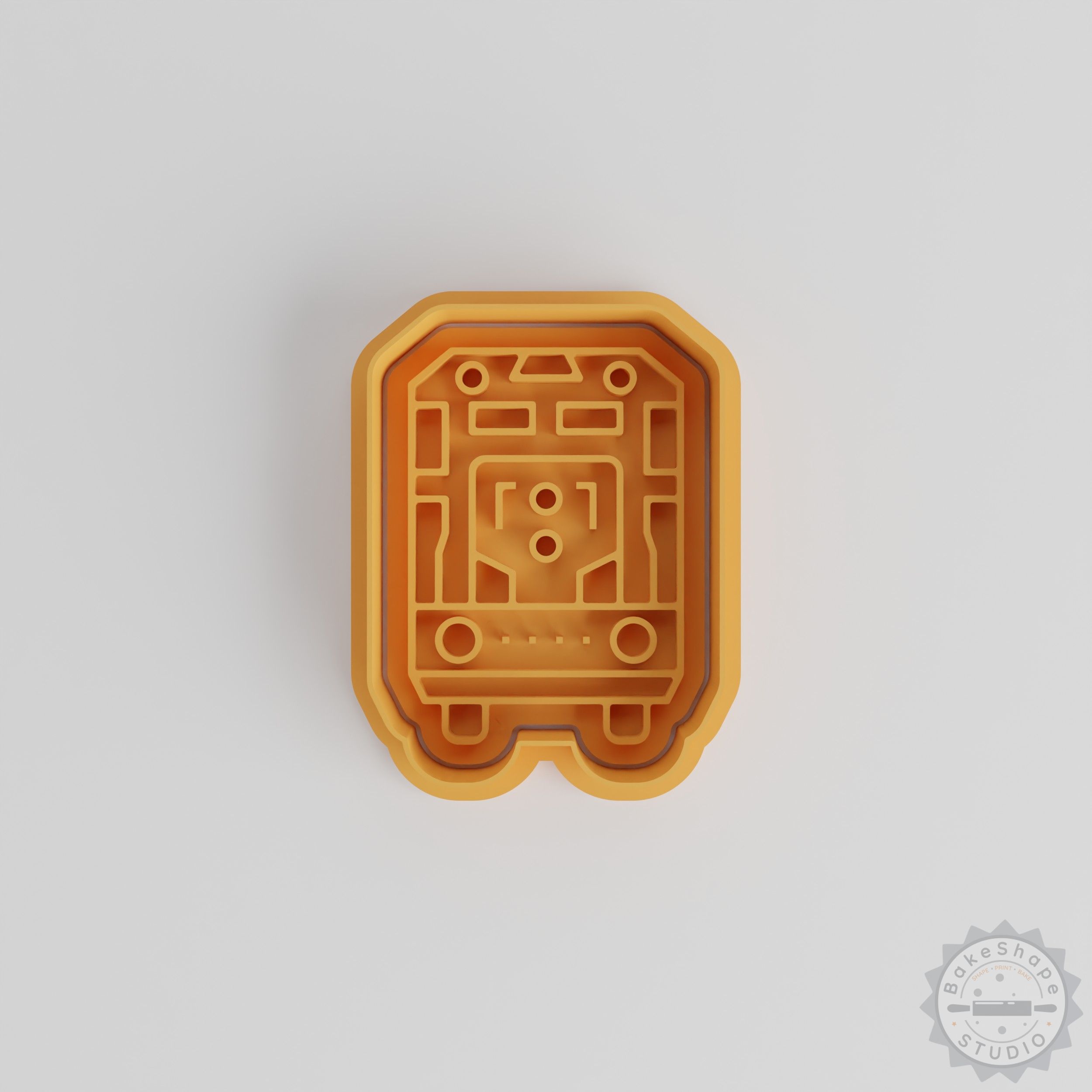 Train shape cookie cutter and stamp STL set for 3D printing in small, medium, and large sizes