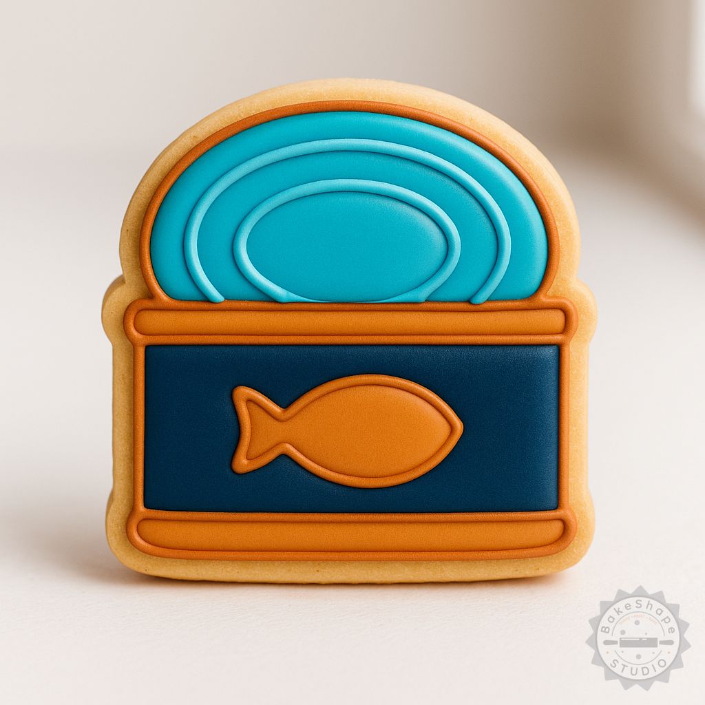 Tuna Tin cookie cutter and stamp set STL for 3D printing with small, medium, and large sizes
