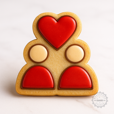 Decorated example 1 of Lovers Shape Cutter & Stamp Set for Cookies, Fondant, 3 Sizes S/M/L, 6 Pieces
