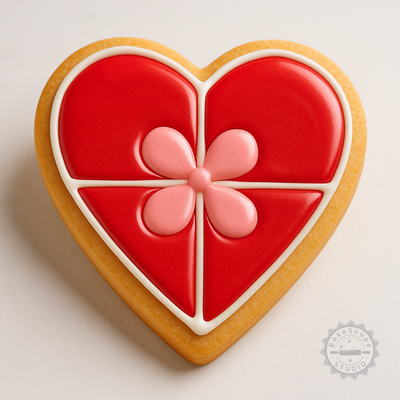 Decorated example 1 of Heart Gift Cookie Cutter Set, 6-Piece Heart Shape Stamps for Cookies, Fondant in S/M/L