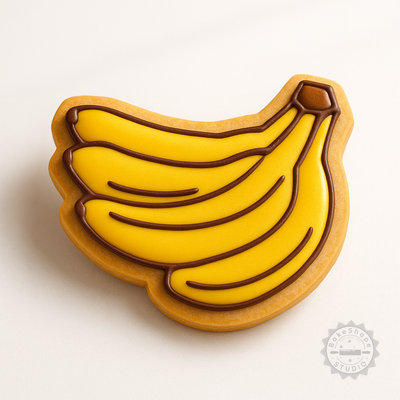 Decorated example 1 of Garden Fresh Banana Cutter & Stamp Set for Cookies & Fondant – 6 Piece with S/M/L Sizes