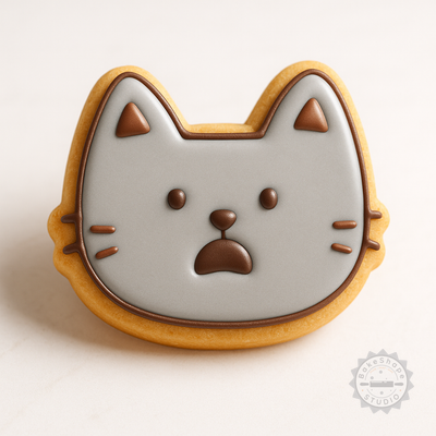 Decorated example 1 of Stunned Cookie Cutter Stamp Set, Shocked Face Design, Fondant Shape Cutter, 6 Pieces, Sizes S/M/L
