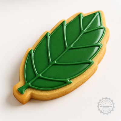 Decorated example 1 of Leaf Shape Cutter and Stamp Set for Cookies and Fondant, 6 Pieces in S/M/L Sizes