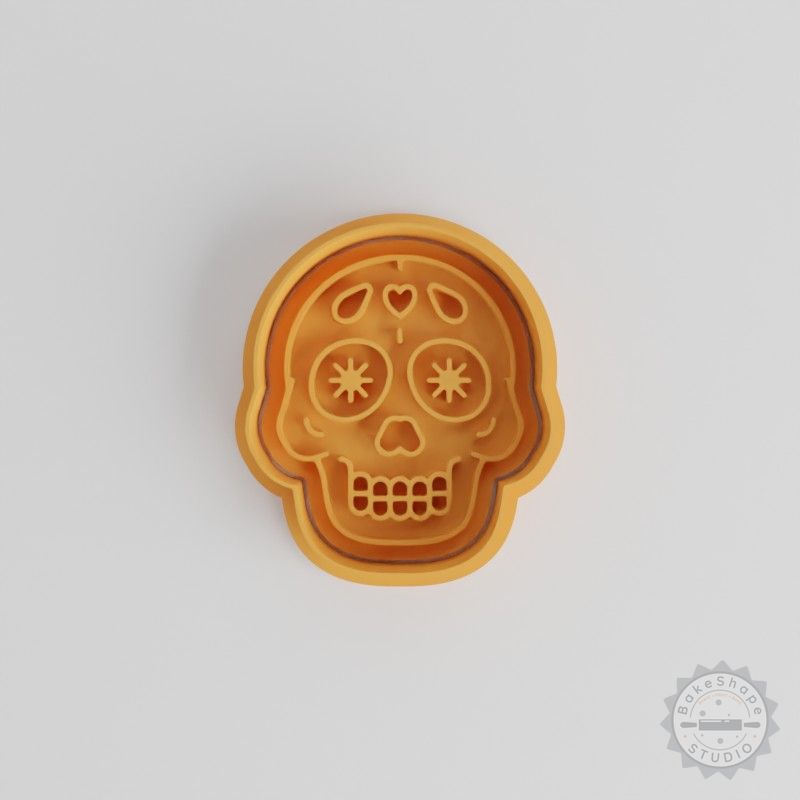 Skull Shape Cookie Cutter and Stamp Set, 6-Piece, Perfect for Halloween, Day of the Dead, Fondant, 3 Sizes
