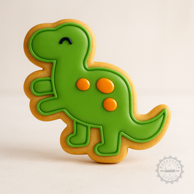 Decorated example 1 of Dinosaur Shape Cutter and Stamp Set, Cookie and Fondant Tools, 6-Piece Set with S/M/L Sizes