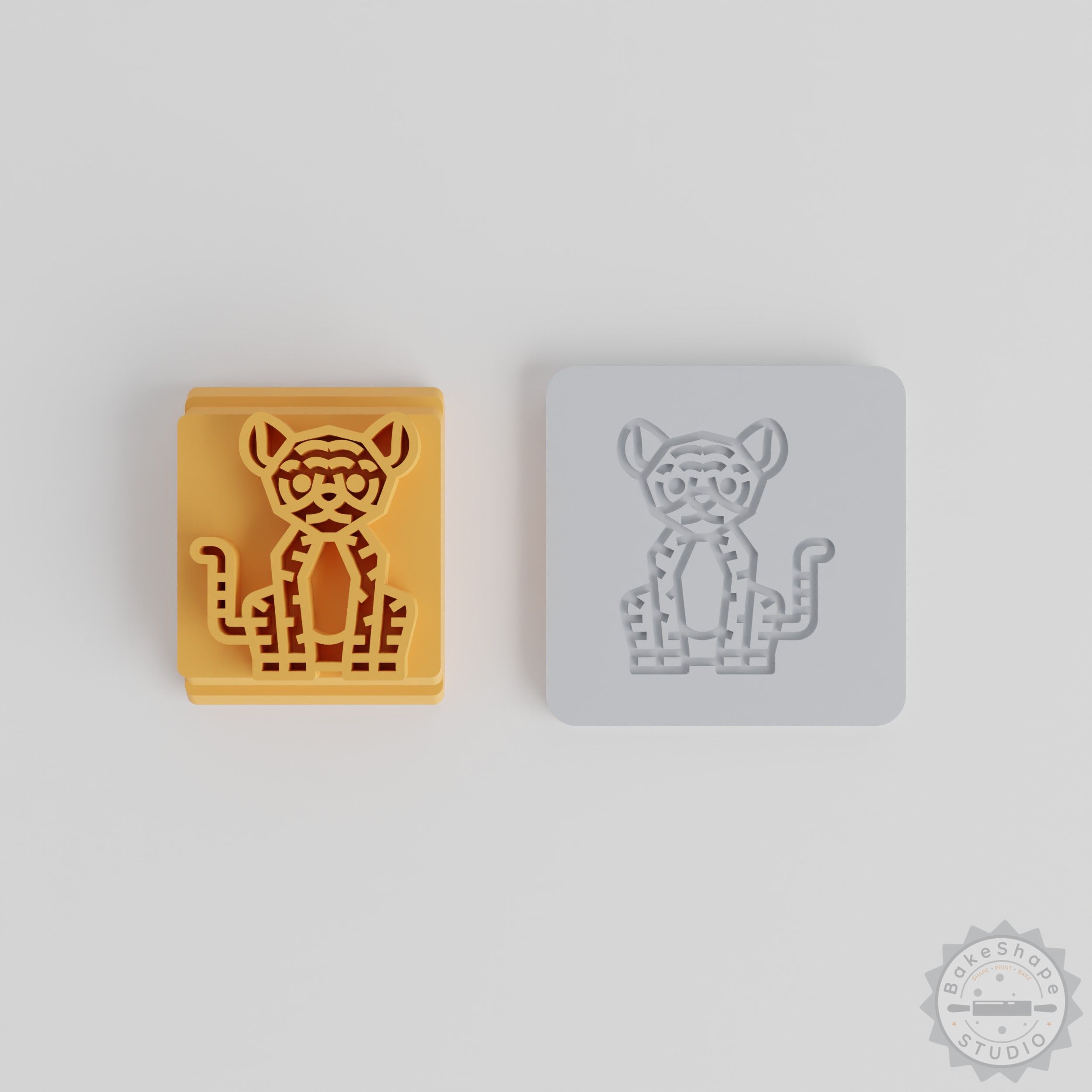 Tiger Stamp Tile Set, Animal Motif, 5 Sizes for Clay, Cookies, Fondant