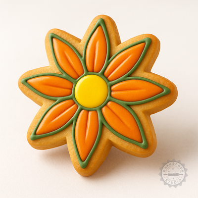 Decorated example 1 of Gazania Shape Cutter and Stamp Set, Perfect for Cookies and Fondant, Includes 6 Pieces in S/M/L Sizes