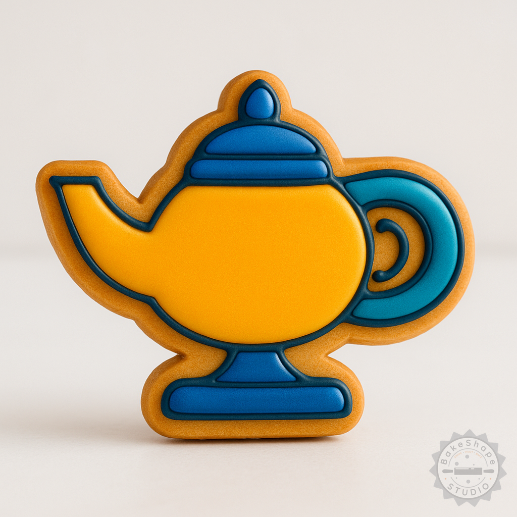 Decorated example 1 of Magic Lamp Cookie Shape Cutter and Stamp Set, 6-Piece, Genie Lamp, Perfect for Cookies and Fondant, 3 Sizes