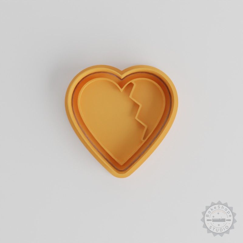 Broken Heart Cookie Cutter and Stamp Set - 6 Pieces in S/M/L, Perfect for Fondant and Cookies