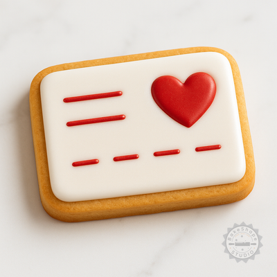 Decorated example 1 of Valentine Card Set, Love Card with Shape Cutter & Stamp for Cookies, Fondant, Heartfelt Romantic Greeting